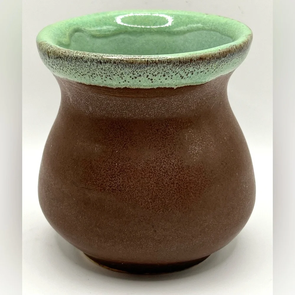 Studio Art Pottery Small Brown Green Handmade Ceramic Vase 3.5 in